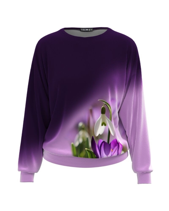 Bluza mov tip hanorac din catifea cu imprimeu Ghiocei CMD1995