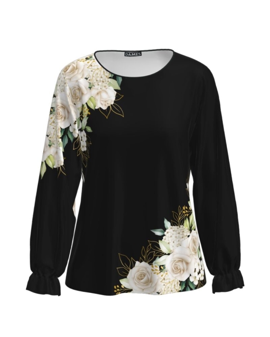 Bluza neagra imprimata cu model trandafiri CMD3459