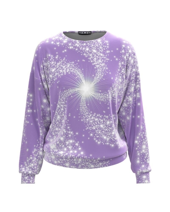 Bluza violet tip hanorac din catifea cu imprimeu Sparkling CMD4990