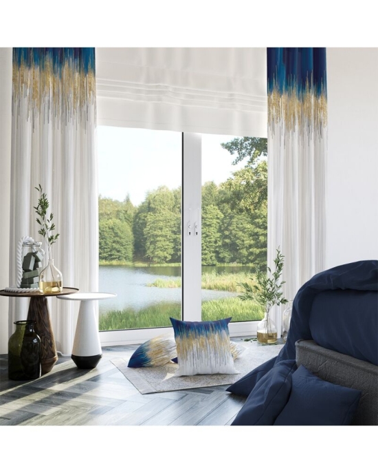 Draperie din satin imprimata cu model albastru CMD1892