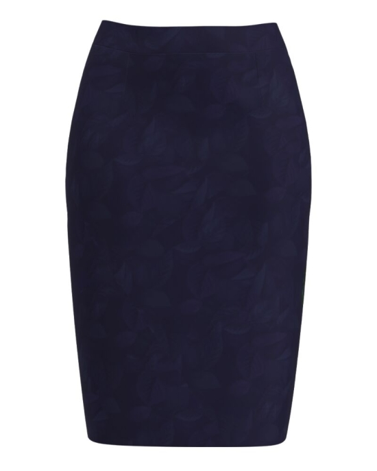 Fusta conica indigo imprimata cu model Frunze CMD1042