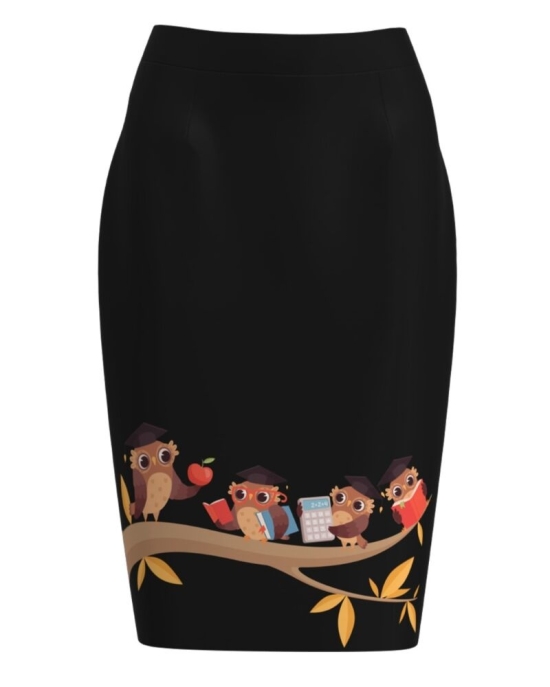 Fusta conica neagra imprimata cu model Bufnita CMD1208