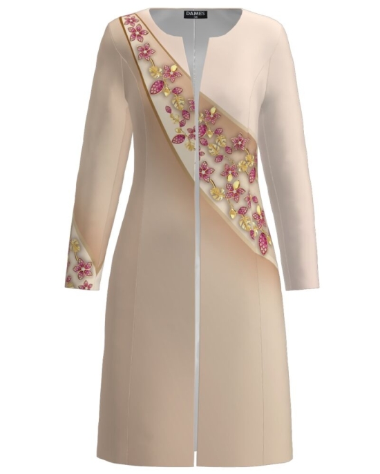 Jacheta de dama bej lunga imprimata cu model Floral CMD2718