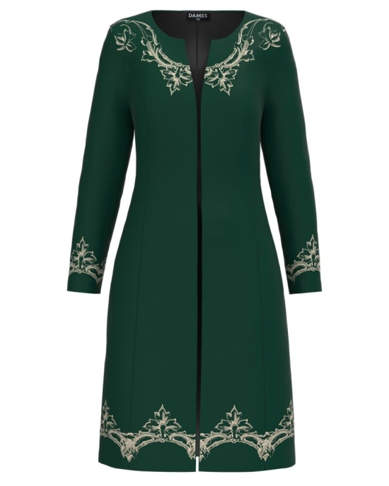 Jacheta de dama verde lunga imprimata cu model floral CMD3342