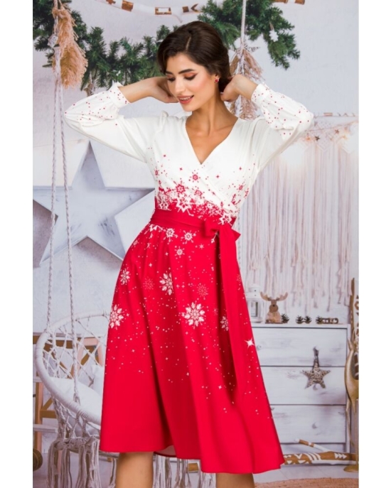 Rochie alb rosu eleganta imprimata Fulgi de zapada CMD1505