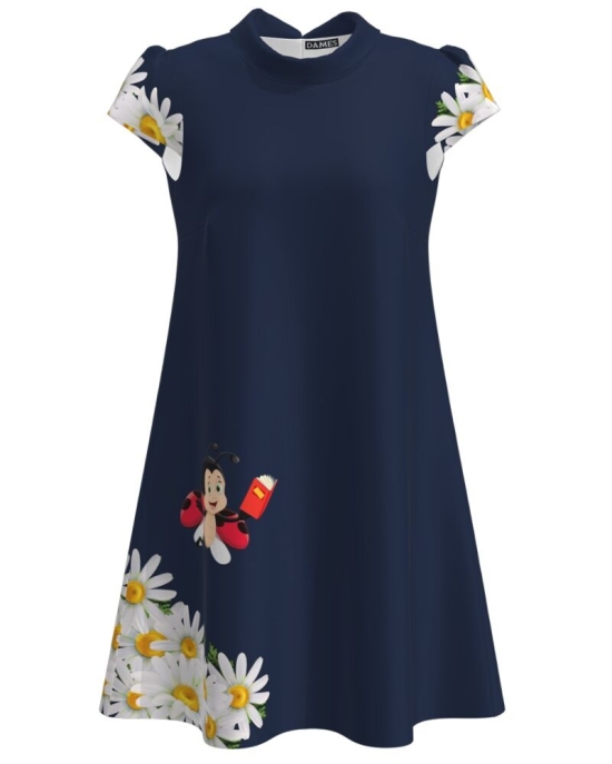Rochie bleumarin casual imprimata digital cu model Buburuza CMD3167