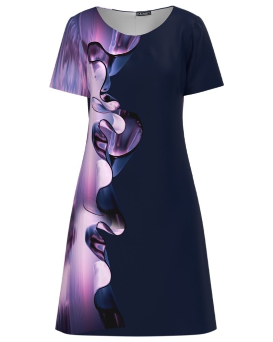 Rochie bleumarin evazata imprimata cu model abstract CMD4538