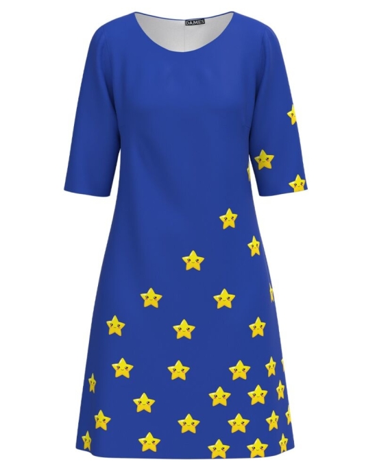 Rochie casual albastra imprimata cu model Stelute CMD3142