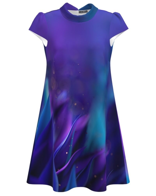 Rochie casual albastru violet imprimata digital cu model floral CMD2706