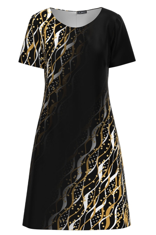 Rochie casual neagra imprimata cu model abstract CMD2983