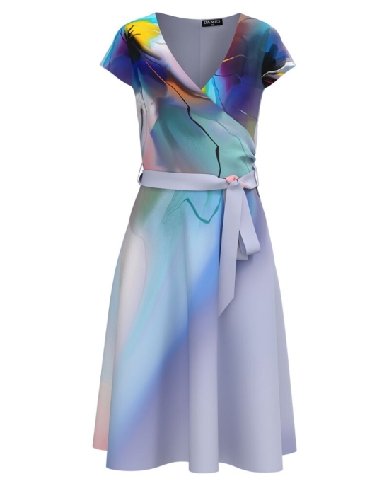 Rochie eleganta de vara cu maneca scurta imprimata abstract CMD4362