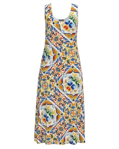 Rochie lunga casual de vara cu buzunare imprimata multicolor CMD4513