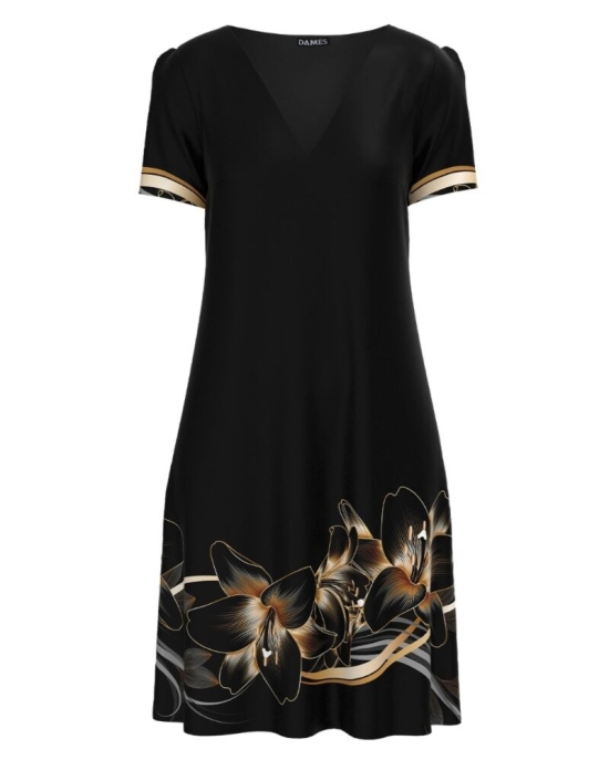 Rochie neagra casual de vara imprimată cu model Crini CMD3417