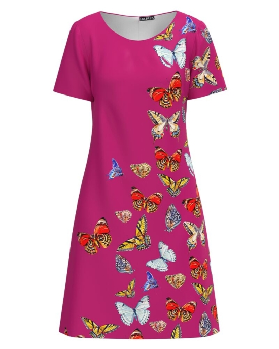Rochie roz evazata imprimata cu model Fluturi CMD4254