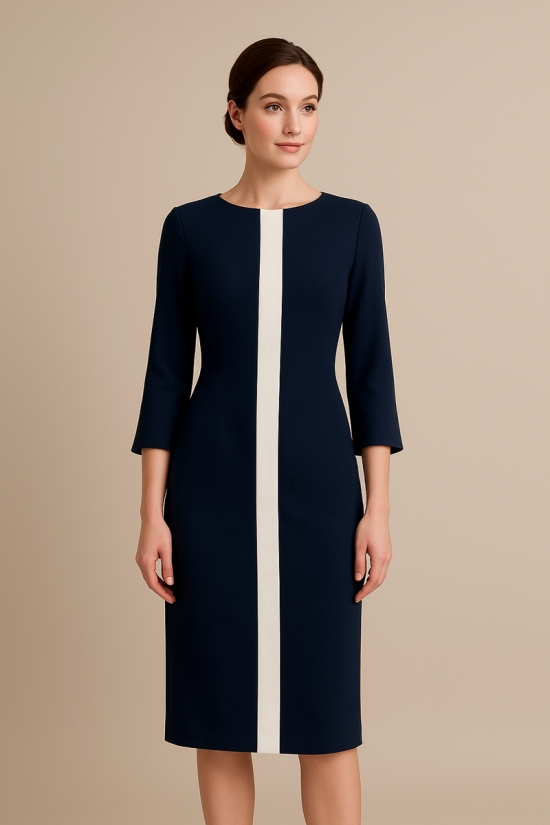 Rochie Verticalitate bleumarin cu dunga gri