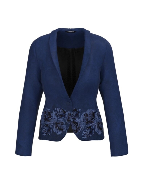 Sacou albastru cambrat imprimat cu model trandafiri CMD3698