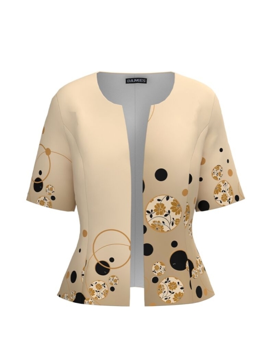 Sacou bej de vara cu maneca scurta imprimat cu model geometric CMD4342