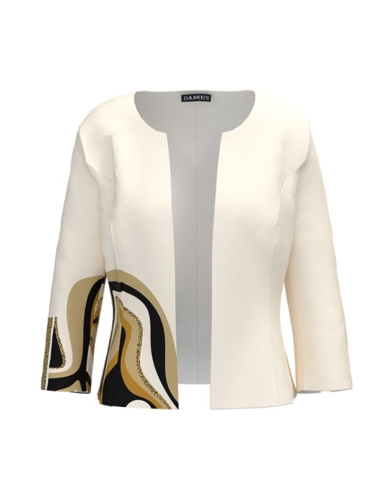 Sacou crem cambrat imprimat cu model abstract in contrast CMD2994