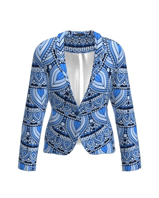 Sacou in nuante de bleu cambrat imprimat cu model digital CMD2322