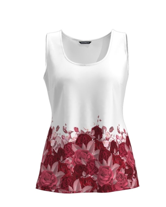 Top casual alb imprimat cu model Trandafiri