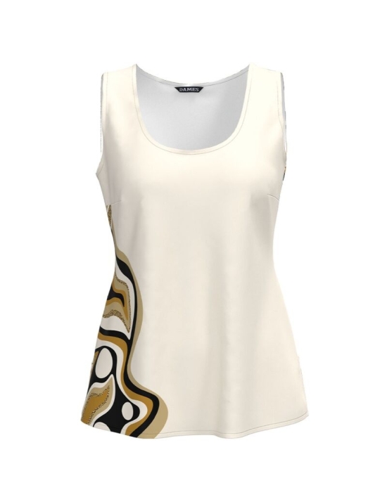 Top casual crem imprimat cu model grafic in contrast CMD3004