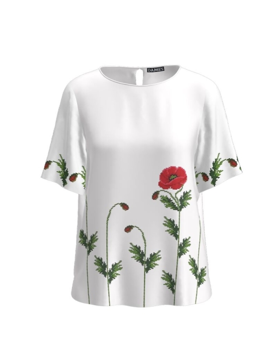 Bluza alba de vara cu maneca scurta imprimata Maci CMD2292