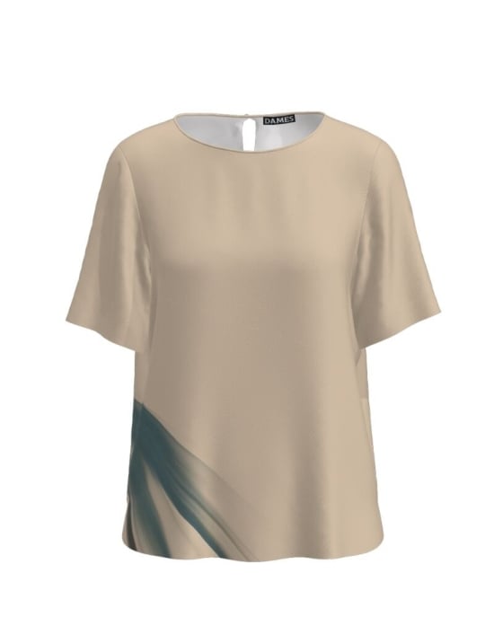 Bluza bej cu maneca scurta imprimata cu model grafic CMD3762