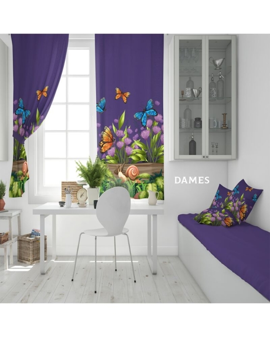 Draperie camera copii violet din satin imprimata cu model Fluturi CMD2006