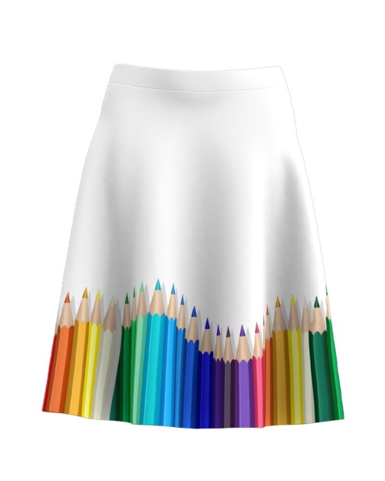 Fusta clos alba imprimata cu model creioane colorate CMD3168