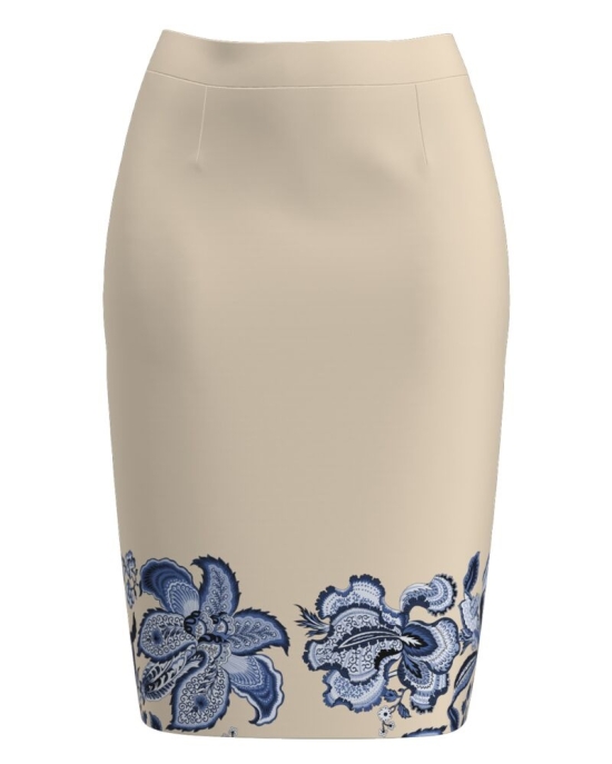Fusta conica bej imprimata cu model floral CMD2781