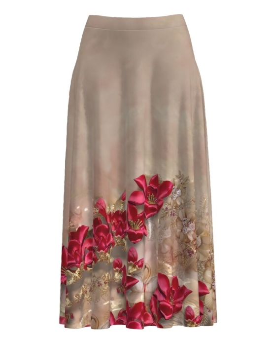 Fusta lunga bej imprimata cu model floral CMD1043