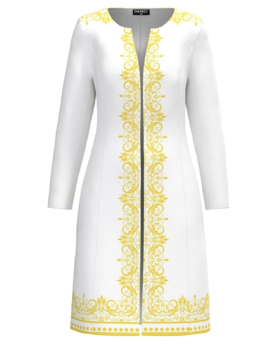 Jacheta de dama alba lunga imprimata cu model Floral CMD3407