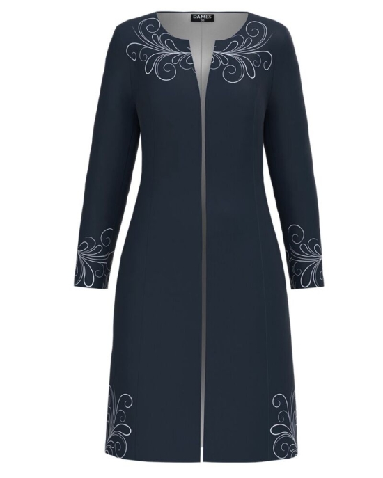 Jacheta de dama bleumarin lunga imprimata cu model floral CMD3331