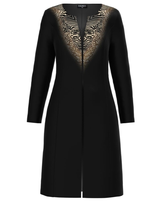Jacheta de dama neagra lunga cu imprimeu animal print CMD1923