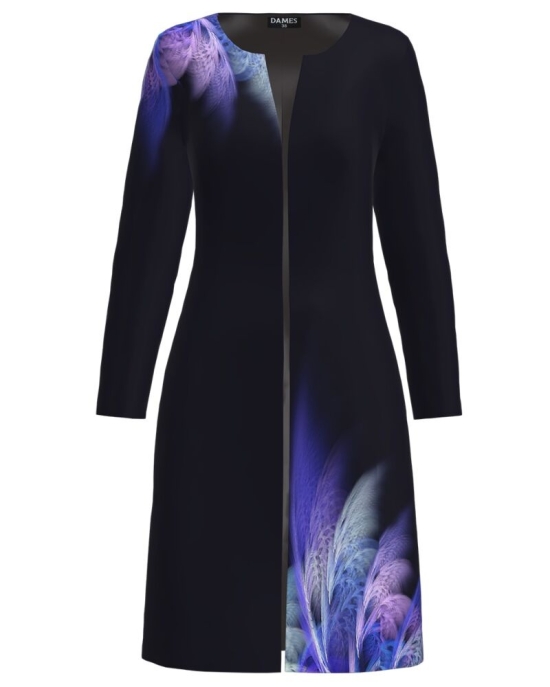 Jacheta de dama neagra lunga imprimata cu model abstract CMD2060