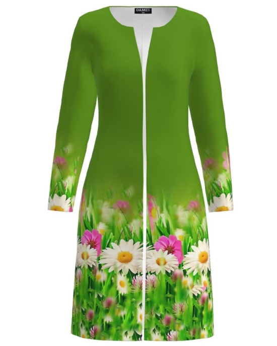 Jacheta de dama verde lunga imprimata cu model floral CMD1795