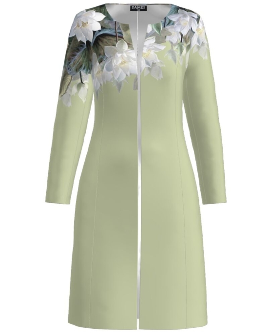 Jacheta de dama vernil lunga imprimata cu model floral CMD2557
