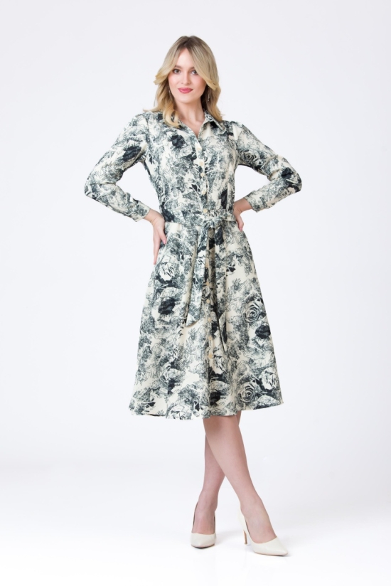 Rochie camasa cu maneca lunga imprimata grafic AW24