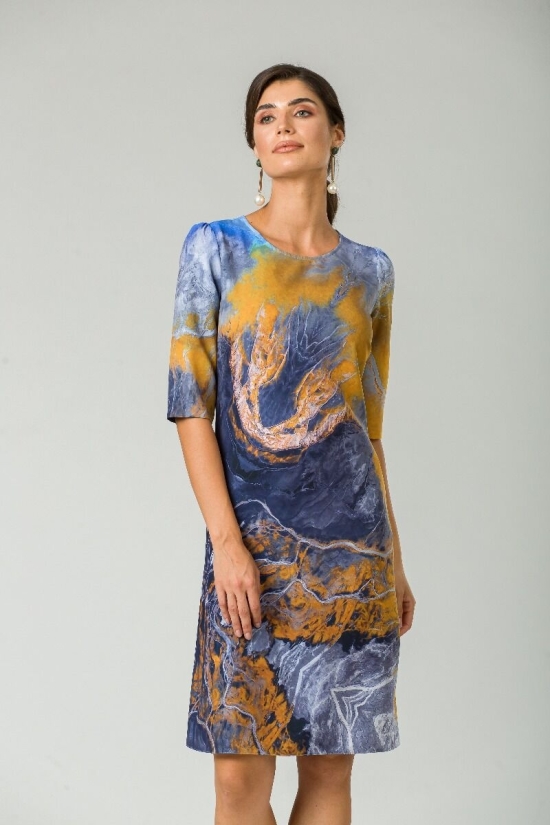 Rochie casual cu maneca imprimata digital abstract CMD164