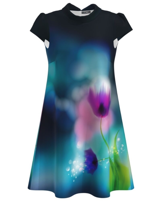 Rochie casual in nuante de albastru imprimata Lalele CMD2486