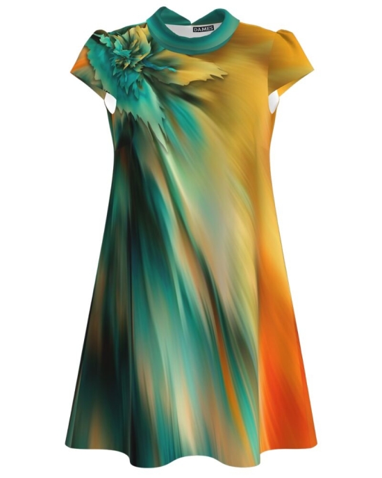 Rochie casual multicolora imprimata cu model abstract CMD2109