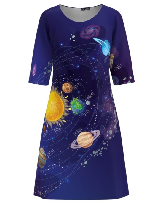 Rochie casual multicolora imprimata Sistemul solar CMD3253