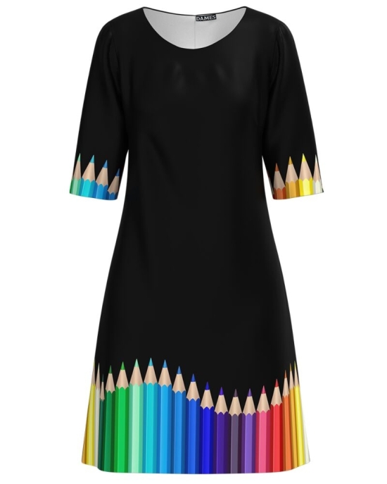 Rochie casual neagra imprimata Creioane colorate CMD4632