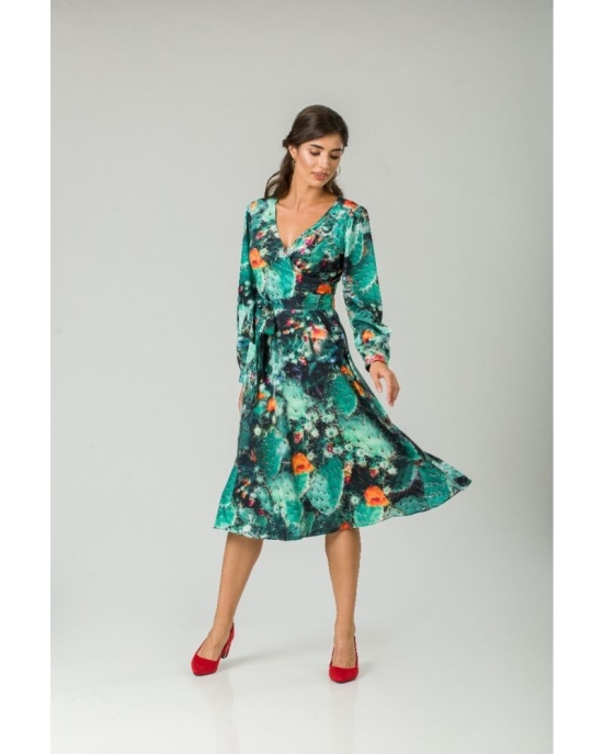 Rochie eleganta cu maneca lunga imprimata Flori de cactus CMD228