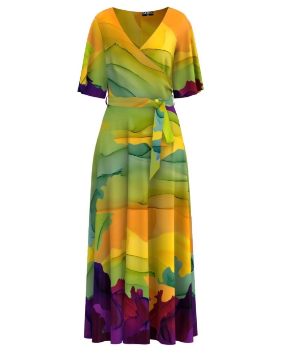 Rochie lunga eleganta de seara imprimata cu model multicolor CMD3222