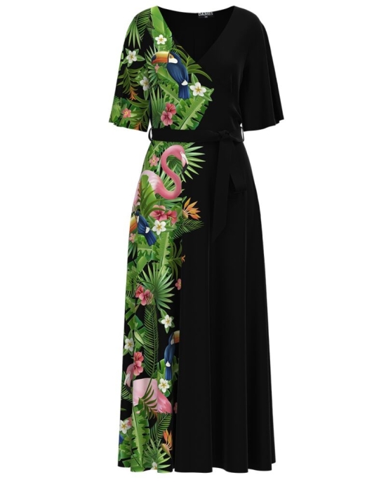 Rochie lunga eleganta de seara imprimata digital Flamingo CMD2675