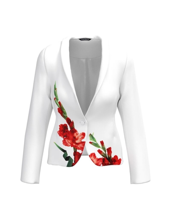 Sacou alb cambrat imprimat cu model Gladiole CMD2866