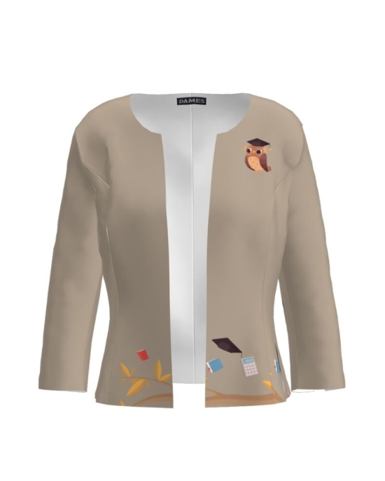 Sacou bej cambrat imprimat Bufnita CMD1209