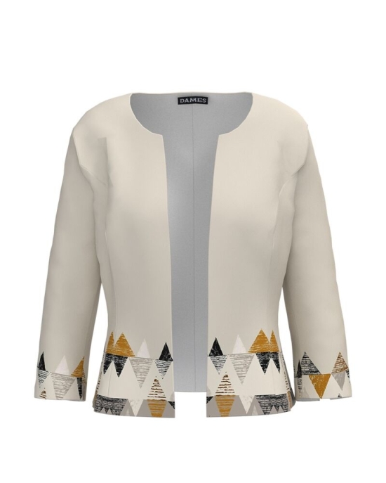 Sacou bej cambrat imprimat cu model Aztec CMD3091