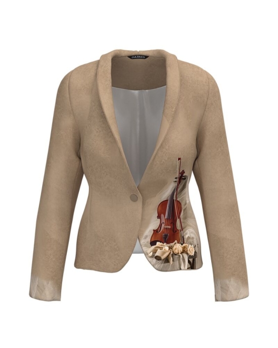 Sacou bej cambrat imprimat cu model Vioara CMD4108